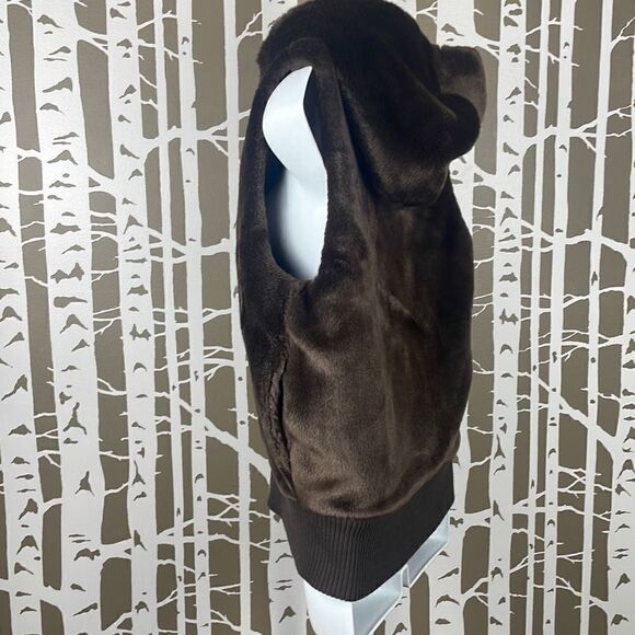 Faux Fur Reversible Hooded Zip Front Vest S M Chocolate Brown - Picture 2 of 13